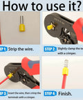 Step-by-step use of 1200 Piece Wire Ferrule And Terminal Kit with Eight Types Of Insulated Copper Crimp Connectors for AWG 22 To 7.