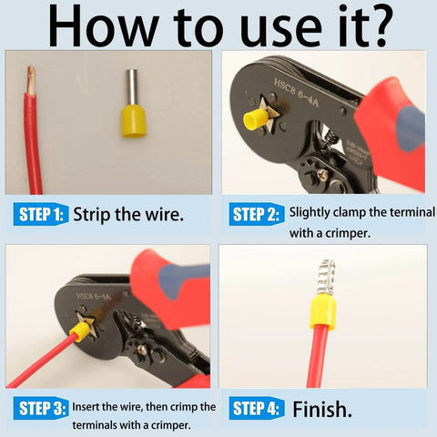 Step-by-step use of 1200 Piece Wire Ferrule And Terminal Kit with Eight Types Of Insulated Copper Crimp Connectors for AWG 22 To 7.