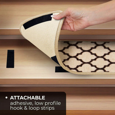 Set Of Attachable Indoor Carpet Stair Treads Moroccan Trellis Lattice Vanilla Cream And Coffee Brown 8 By 26 Inch Non Slip Grip