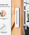 12 Inch Stainless Steel Sliding Barn Door Pull Handle With Flush Hardware Set Double Sided Brushed Finish Anti Rust Corrosion Resistant Easy Install Square Design 2 Pack For Interior Doors And Closets displayed on wooden door