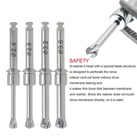 S-reamer tools from Dental Implant Tool Kit 23 Piece Set For Sinus Lift And Fixture Removal Includes Hex Driver Torque Wrench.