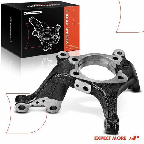 Front Passenger Side Steering Knuckle for Lexus Toyota RAV4 Scion TC, heavy-duty steel, part with mounting points, shown angled.