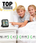 Room Thermometer And Hygrometer Real Time Temperature And Humidity Monitor With Fast Five Second Refresh High Accuracy Digital Meter With 24 Hour Max Min Data Ideal For Humidifiers And Air Conditioning Control on bedside table in kids room