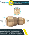 3/4 Inch To 1/2 Inch Reducing Push To Connect Brass Plumbing Fitting For PEX Copper CPVC PE RT HDPE Pipe