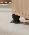 Adjustable Furniture Leveling Foot For Cabinets Desks And Tables Black PP Plastic Base With Grippy Sponge Pad on tile floor