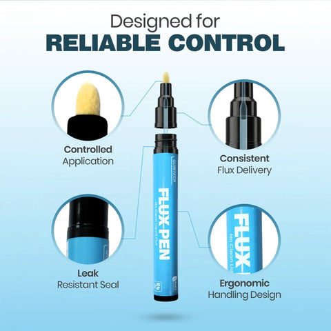 Solder Flux Pen 10 Ml No Clean Liquid Flux For Electronics Rosin Flux showing tip, seal, and ergonomic design