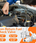 Mechanic installing inline fuel check valves set in engine