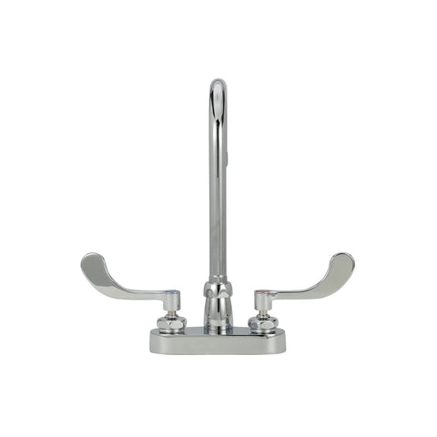 Front view of Gooseneck Kitchen Faucet 4 Inch Centerset Chrome Finish With 5 3 Eighths Inch Spout 2.2 GPM Pressure Compensating Aerator
