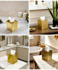 Gold Plated Tissue Box Cover Holder, Square Luxury Tissue Box Holder For Bathroom Vanity Office Bedroom Living Room