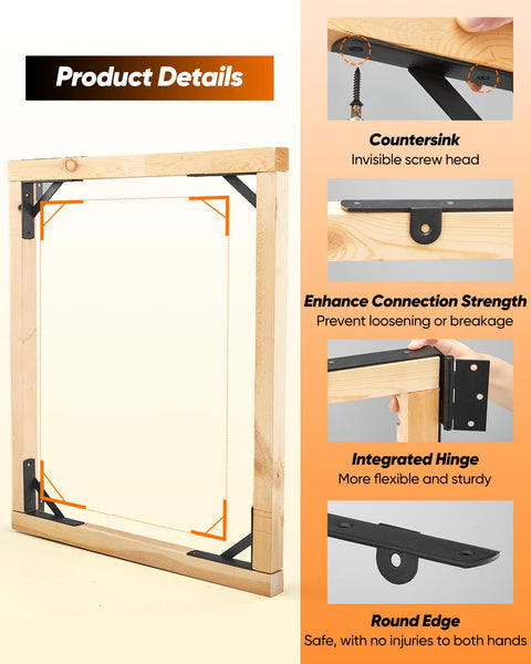 Heavy Duty Gate Brace Kit Anti Sag Gate Hardware Corner Brace For Wooden Fences Driveways Doors And Windows Black Built From Rust Resistant Powder Coated Steel With 90 Degree Triangular Design And Welded Hinges For Extra Strength shown with product details