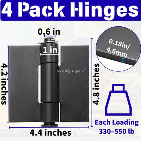 4 Pack Beefy Heavy Duty Weld On Hinges Metal 4.2 x 4.4 Inch detail with dimensions and load capacity