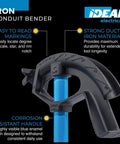 Heavy Duty Ductile Iron Conduit Bender With Handle For 1 In EMT And 3/4 In Rigid IMC Conduits showing markings and handle