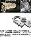 Heavy Duty Positive Battery Terminal Top Post Clamp With Cap And Nuts For Hyundai Kia Tight Bolt On Fits Like A Glove Boss Grade Upgrade 919803X010 displayed in vehicle with overview of assembly.