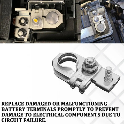 Heavy Duty Positive Battery Terminal Top Post Clamp With Cap And Nuts For Hyundai Kia Tight Bolt On Fits Like A Glove Boss Grade Upgrade 919803X010 displayed in vehicle with overview of assembly.