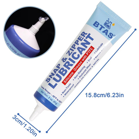 Zipper Lubricant For Plastic And Metal Zippers Silicone Grease with PTFE Marine Grade 2 Oz tube with dimensions 15.8cm x 3cm