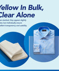 Straight Up Solid Heavy Duty Heat Shrink Wrap Bags 500 Pack 4x6 Inch Clear Film on a blue background with a folded dress shirt.