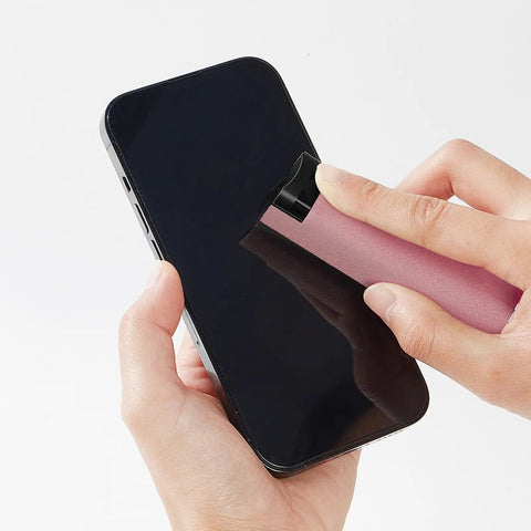 Touchscreen Mist Cleaner Kit With Spray And Wipe Pink Pocket Size cleaning iPhone screen.