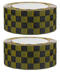Plaid Pattern Shipping Tape 2 Rolls Adhesive Sealing Packing Tape With Black Yellow Grid Design, close-up of two rolls stacked.