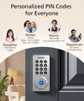 WiFi Smart Door Lock With Keyless Entry And Auto Lock, Remote App Control, Fingerprint, Passcode, And Key Access, Voice Control With Alexa And Google Assistant For Front Door Security showing personalized PIN options.
