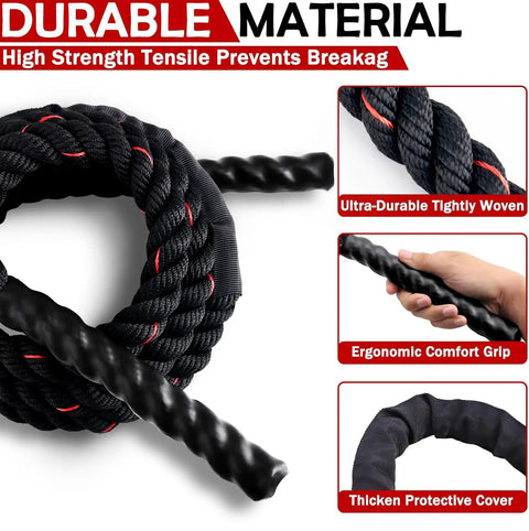 Beast 1.5lb Weighted Jump Rope For Men And Women, Dope Skipping Rope For Fitness, Home Gym Training, close-up of durable polymer rope