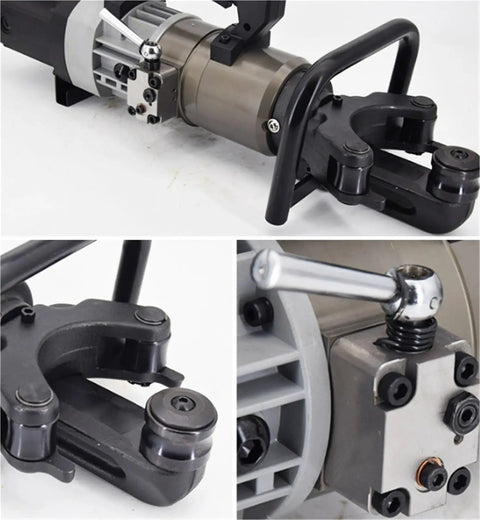 Close-up view of Heavy Duty Portable Electric Hydraulic Rebar Cutter With Speedy Cutting Blades showing rugged motor and controls.