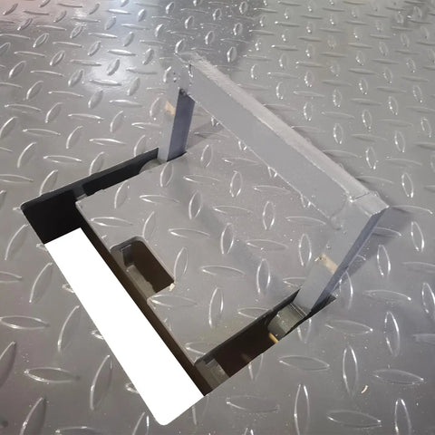 Hardcore 59X79 Heavy Duty Dock Board And Container Ramp Built Like A Tank For 13228 Lb Loads showing steel surface cutout for easy storage.