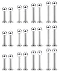 Dope 24 Piece Labret Barbell Set For Lip Helix Tragus And Cartilage Piercings In Surgical Steel Hypoallergenic 20G Includes 6Mm 8Mm 10Mm And 12Mm Sizes With Velvet Gift Bag Great Gift For Women And Men. 24 labret studs in 316L surgical steel, 20G, with 3mm balls