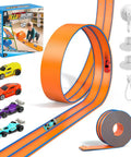15 Ft Flexible Race Car Track With Suction Cups For Diecast 1/64 Cars, includes 4 mini cars and monster trucks, easy setup