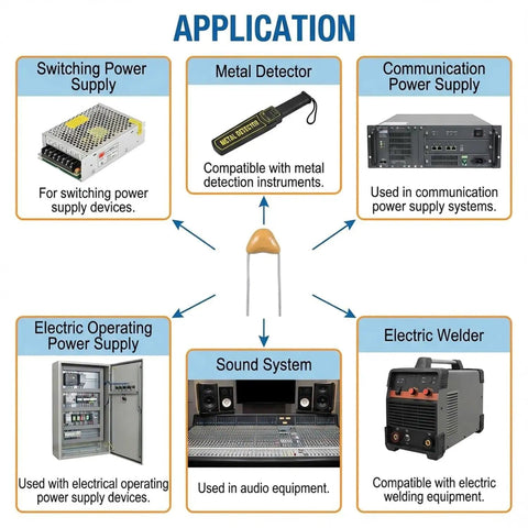 Applications of 600 Piece Ceramic Capacitor Kit With 30 Values, 10pF To 10uF, 50V, in audio, power supplies, and welding equipment.