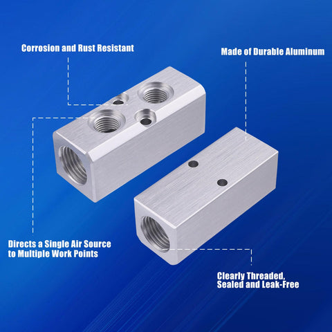 Two Way Four Port Pneumatic Manifold Air Distribution Block With G1/2 Inlet And G1/4 Outlet, Aluminum Air Compressor, Durable