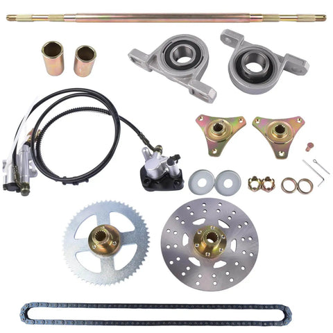 Rear Live Axle Kit With Sprocket And Hub Brake Assembly Chain For Drift Trike Go Kart Hub Replacement Brake Disc Chain Master Cylinder Caliper Pillow Blocks And Mounting Hardware