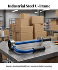 Heavy Duty Manual Wrapping Tool And Stretch Film Dispenser With Hella Comfortable Black Handles For No Sweat Packing and Zero Hand Fatigue During Busy Warehouse Shifts And Fast Box Sealing on a table.