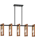 Farmhouse Gold Solid Wood Five Light Chandelier With Black Metal Frame For Kitchen Island Vibe Entryway Dining Room And Bedroom Lighting Rustic Modern Style Easy Hardwired Ceiling Mount LED Ready With E26 Bulbs