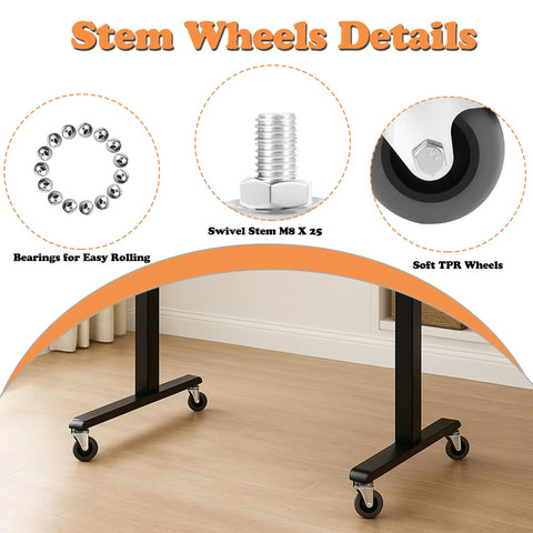 Casters Set Of 4 3 Inch Threaded Stem Caster Wheels M8 1.25x25mm Heavy Duty Rubber Castors with bearings and TPR wheels.