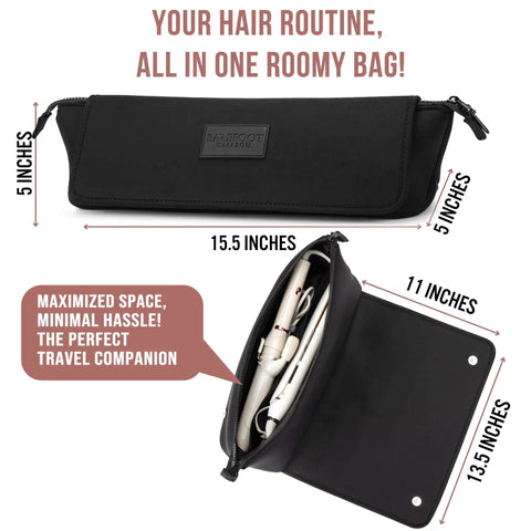 Travel Hair Tools Bag With Heat Resistant Mat 2 In 1 Organizer For Flat Irons Curling Irons And Straighteners 15.5 Inch Long