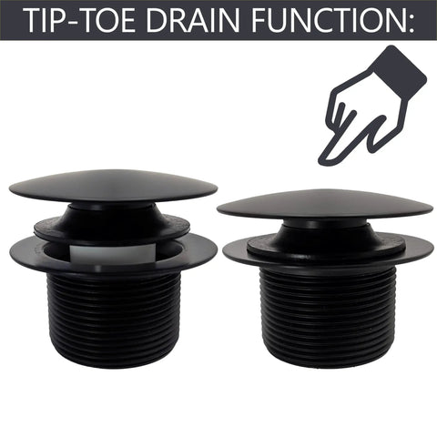 Dope Matte Black Tip Toe Bathtub Drain Stopper With Mushroom Overflow Faceplate One Half Inch Coarse Thread For Hella Smooth Step Control And Tight Fit Badass Zinc Hardware 50 Pack - two stoppers with coarse threading