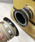 Oskool 4 Inch Magnetic Dust Collection Quick Connect Kit With Adapters Flex Cuffs Clamps, attaching a flex cuff to a dust port.
