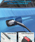 Tesla J1772 EV Charger Adapter Up To 60A 250V IP65 Weatherproof NACS To J1772 Converter connected to car charging port