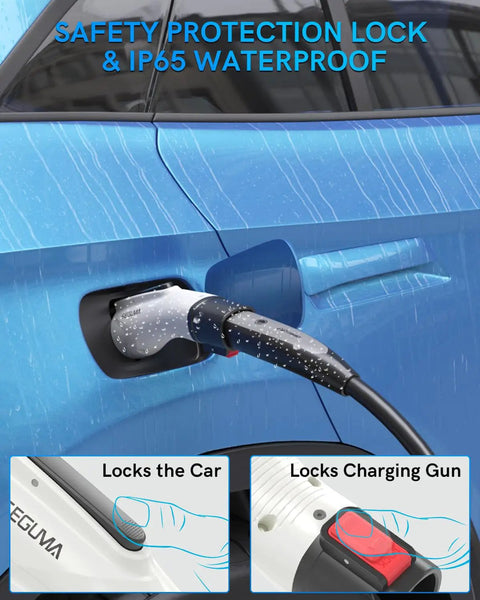 Tesla J1772 EV Charger Adapter Up To 60A 250V IP65 Weatherproof NACS To J1772 Converter connected to car charging port