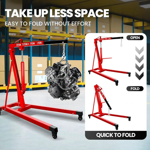 Heavy Duty Hydraulic Engine Hoist Cherry Picker Beast Mode Workhorse With 59 Inch Boom And 2 Ton Lifting Muscle for easy engine lifts.
