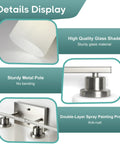 Details display of Legit Top Tier Four Light Vanity Mirror Fixture featuring sturdy metal pole and high quality glass shade.