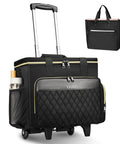Rolling Teacher Bag With Detachable Dolly And File Compartment, Fifteen Plus Pockets, Insulated Thermal Pocket, black, side view