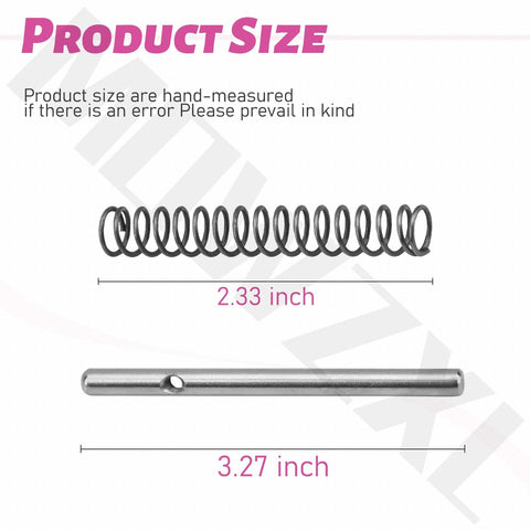 Front view of MOWZXL locking pin and spring kit for Blackstone griddles; 2.33-inch coil spring and 3.27-inch pin