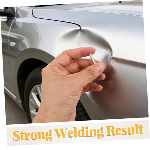 Top Picks For Car Body Repair Welding Studs 50 Pack 4mm Metal Pulling Pins for Dent Removal and Bumper Fixing in use on a dented car.