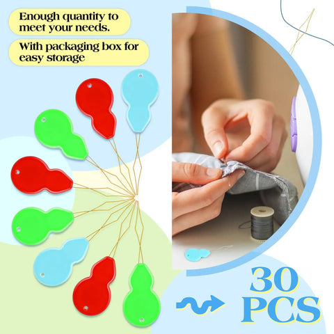 Gourd Shaped Needle Threaders Set With Clear Storage Box, 30 Pcs For Hand Sewing And Sewing Machine Embroidery in red, blue, green