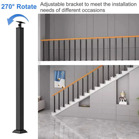 Top Tier Adjustable Deck Railing Posts Kit Featuring Flexible Indoor Outdoor Stair Balusters And Smooth Black Iron Spindles Built Tough For Lofts Patios And Backyards showing adjustable bracket design.