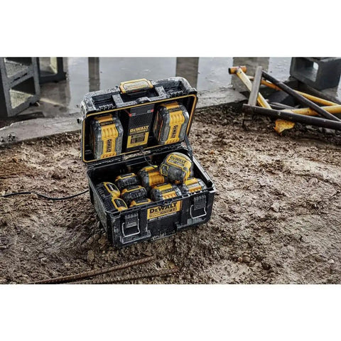 Dual Port Charger For ToughSystem 2.0 20V Max Batteries With Dual USB Ports and IP55 on muddy job site