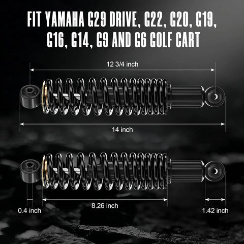 Built Like A Tank Heavy Duty Rear Shock With Coil Spring For Yamaha Golf Cart dimensions 12.75" x 14" and 8.26" x 1.42".