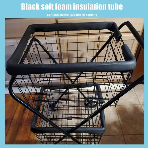 Black foam insulation tubing kit on wire basket; multi size pipe insulation foam tubing kit with inner diameters from 1/4 to 4-1/3 inches.