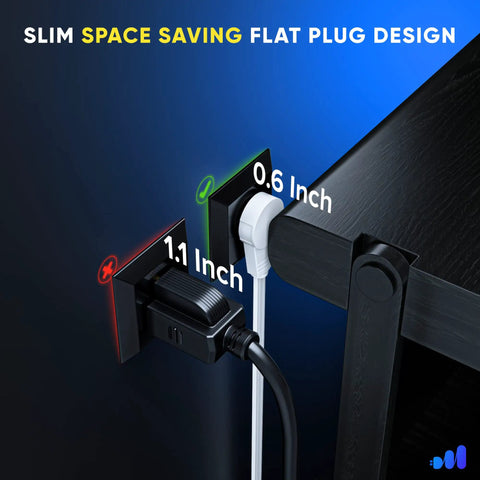 360 Degree Rotating Flat Plug Extension Cord, 10 Feet, Under Carpet Friendly, Slim Space Saving Plug Design shown in use